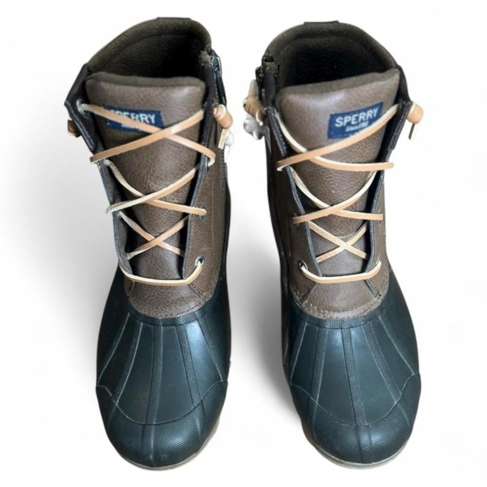 Sperry Dark Brown and Black Duck Lace-Up Waterproof Rain Boots